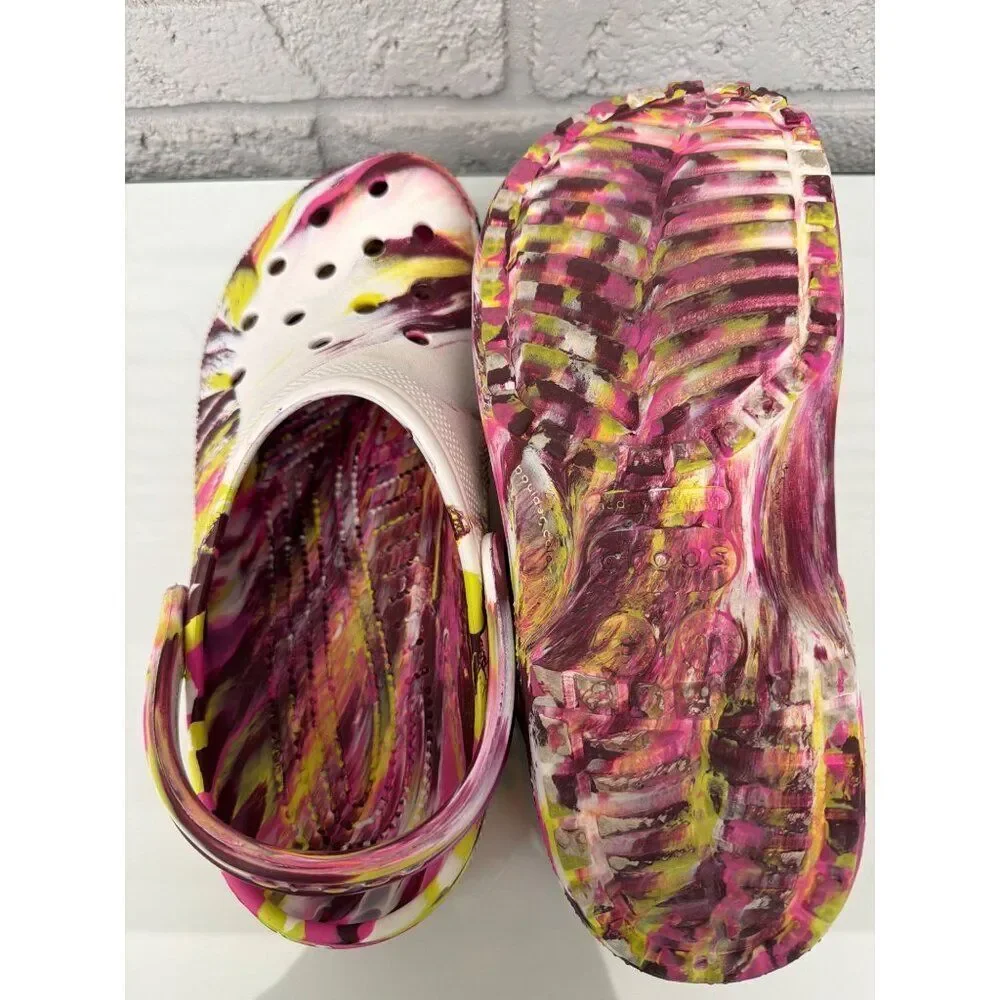Crocs Unisex Classic Pink Marbled Tie Dye Clog Sandals Size W11 / M 9